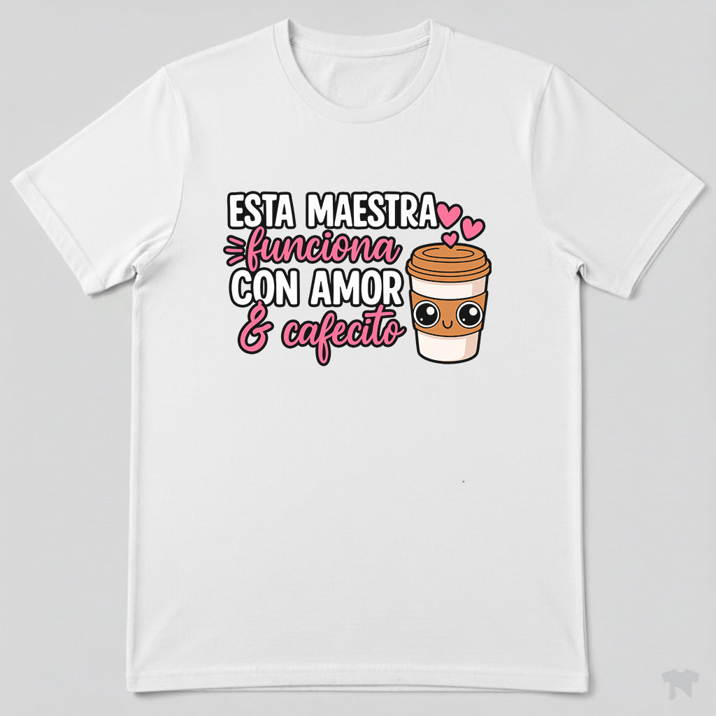 Esta Maestra Funciona Con Amor Y Cafecito Spanish Teacher T-Shirt