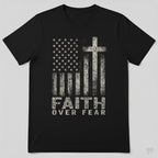 Faith Over Fear American Flag Cross Christian Patriotic T-Shirt
