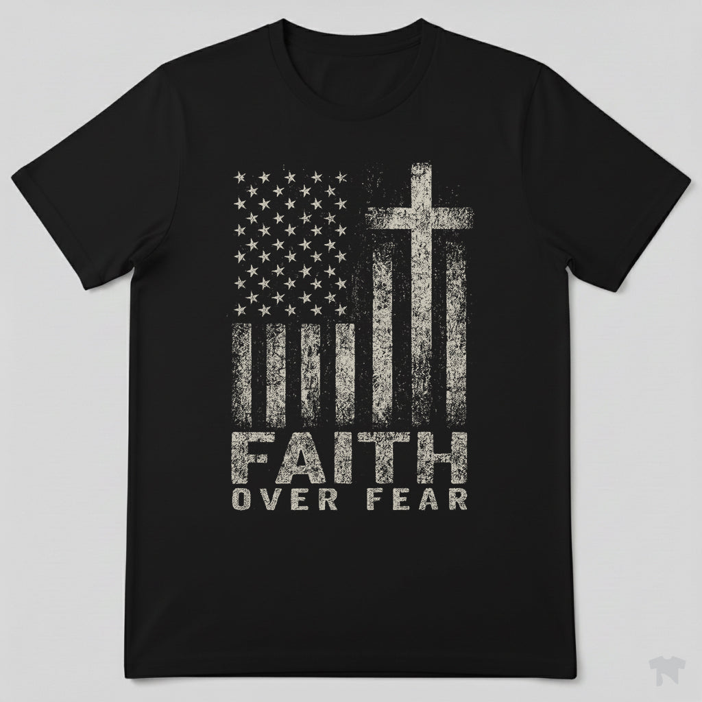 Faith Over Fear American Flag Cross Christian Patriotic T-Shirt