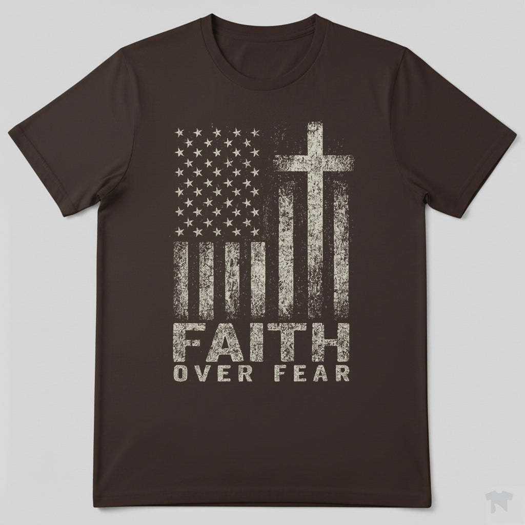 Faith Over Fear American Flag Cross Christian Patriotic T-Shirt