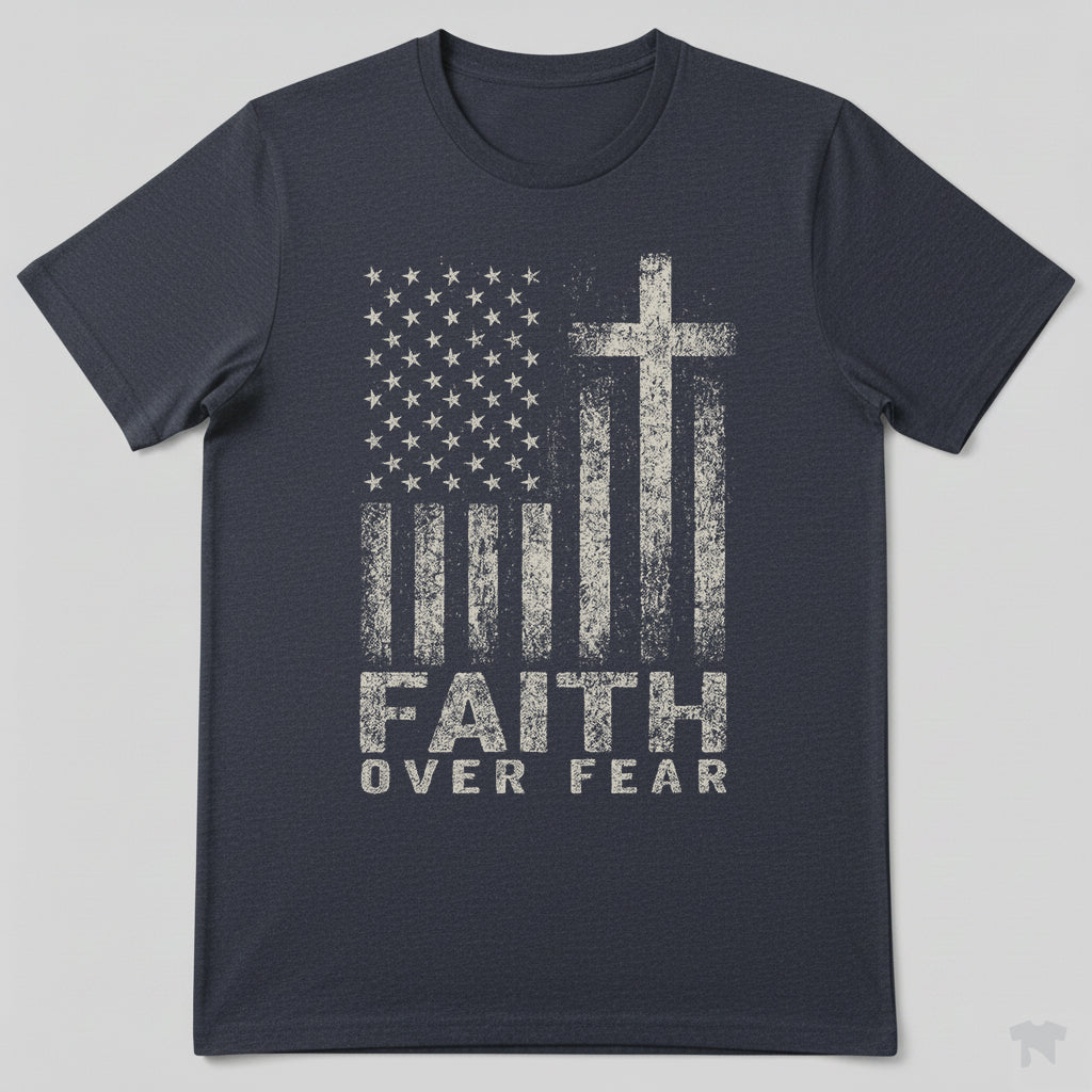 Faith Over Fear American Flag Cross Christian Patriotic T-Shirt