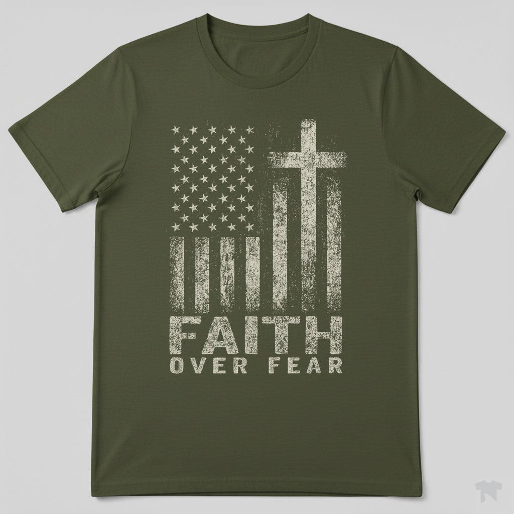 Faith Over Fear American Flag Cross Christian Patriotic T-Shirt