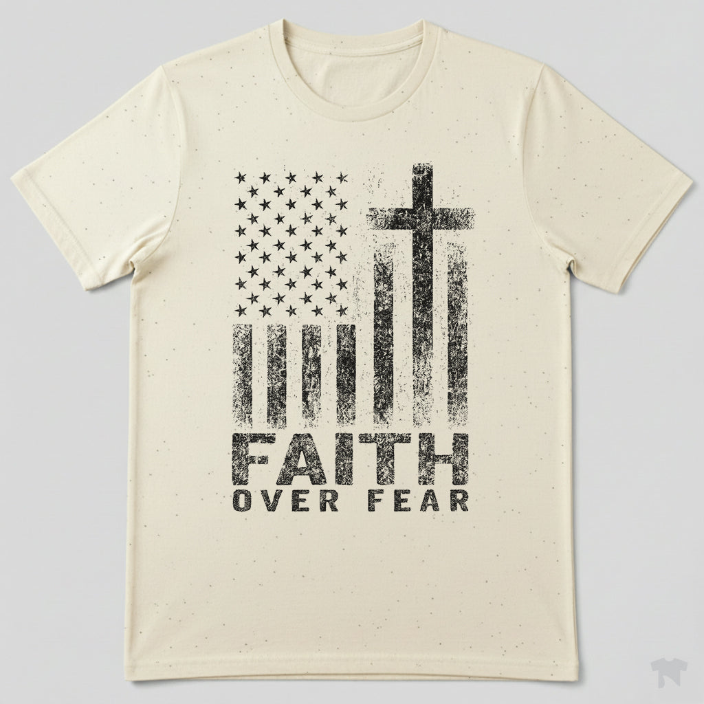 Faith Over Fear American Flag Cross Christian Patriotic T-Shirt