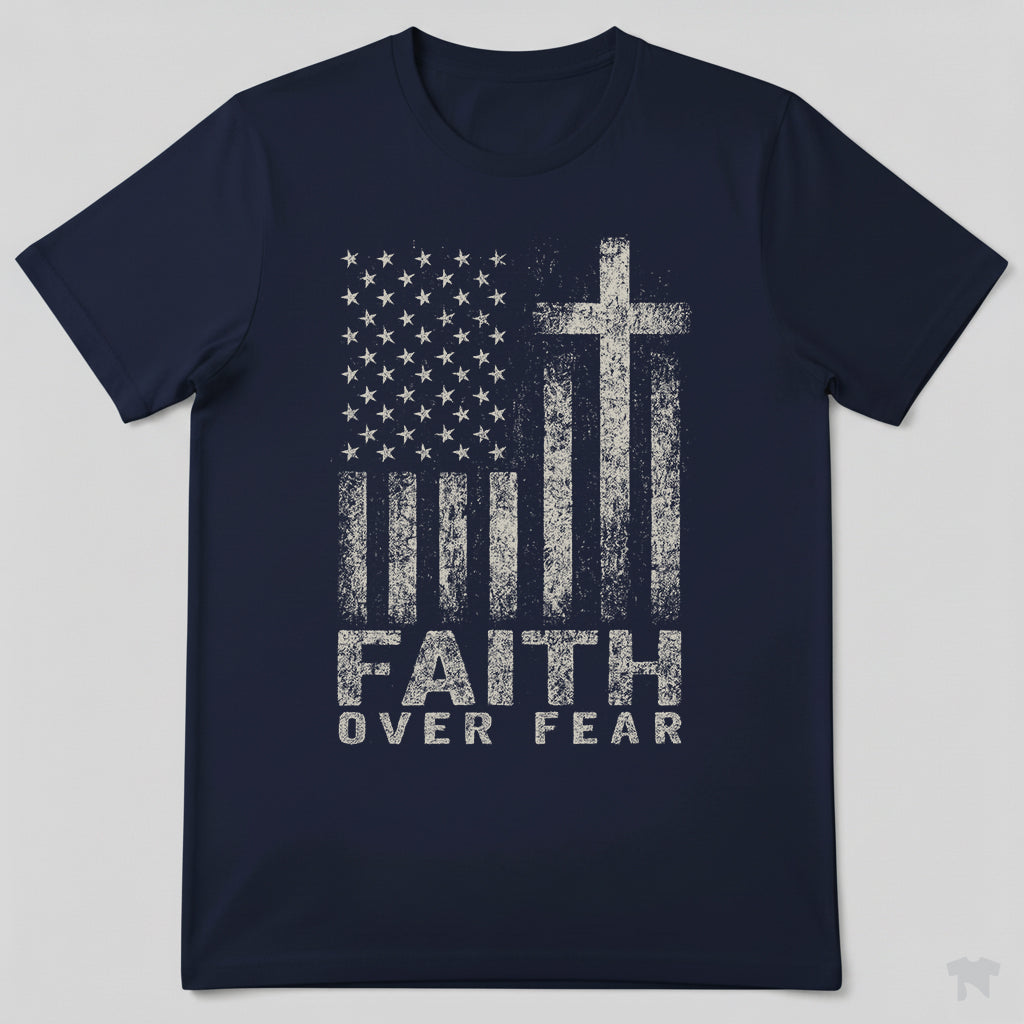 Faith Over Fear American Flag Cross Christian Patriotic T-Shirt