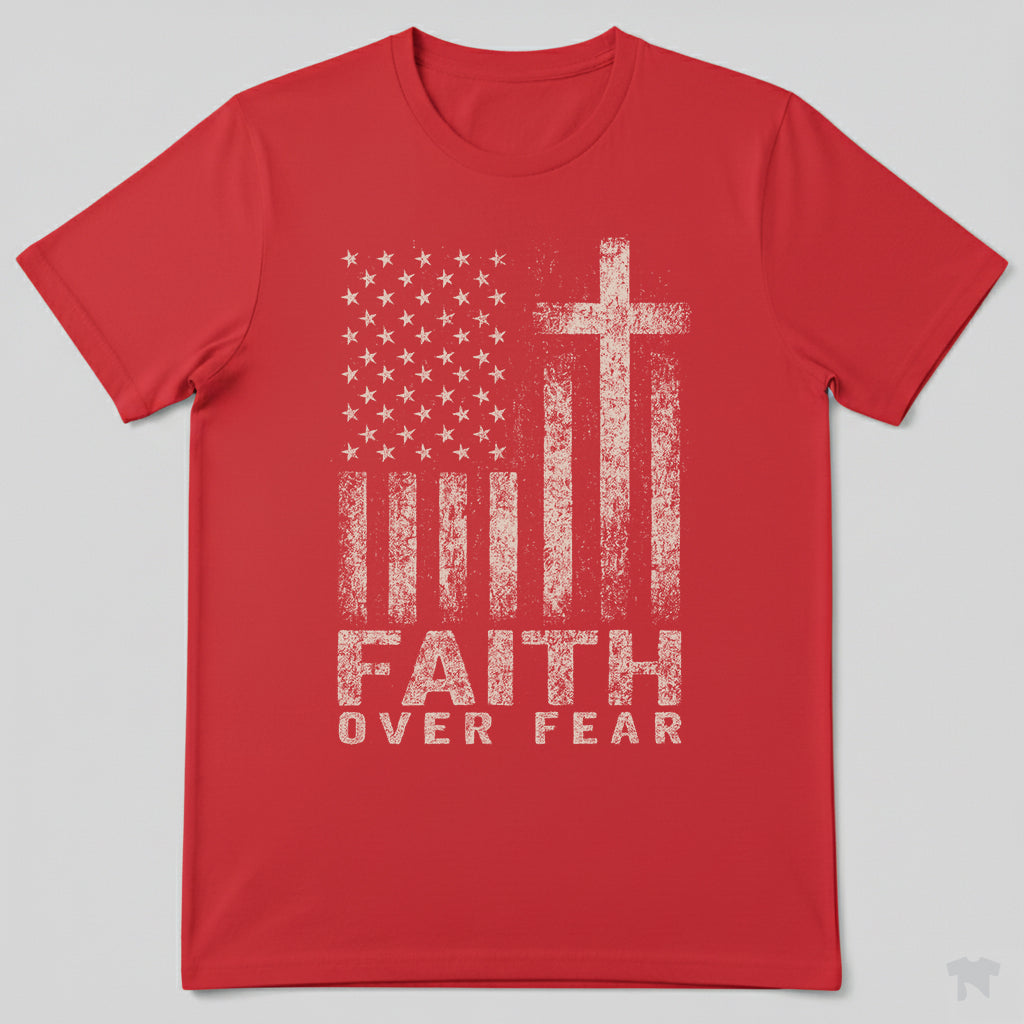Faith Over Fear American Flag Cross Christian Patriotic T-Shirt