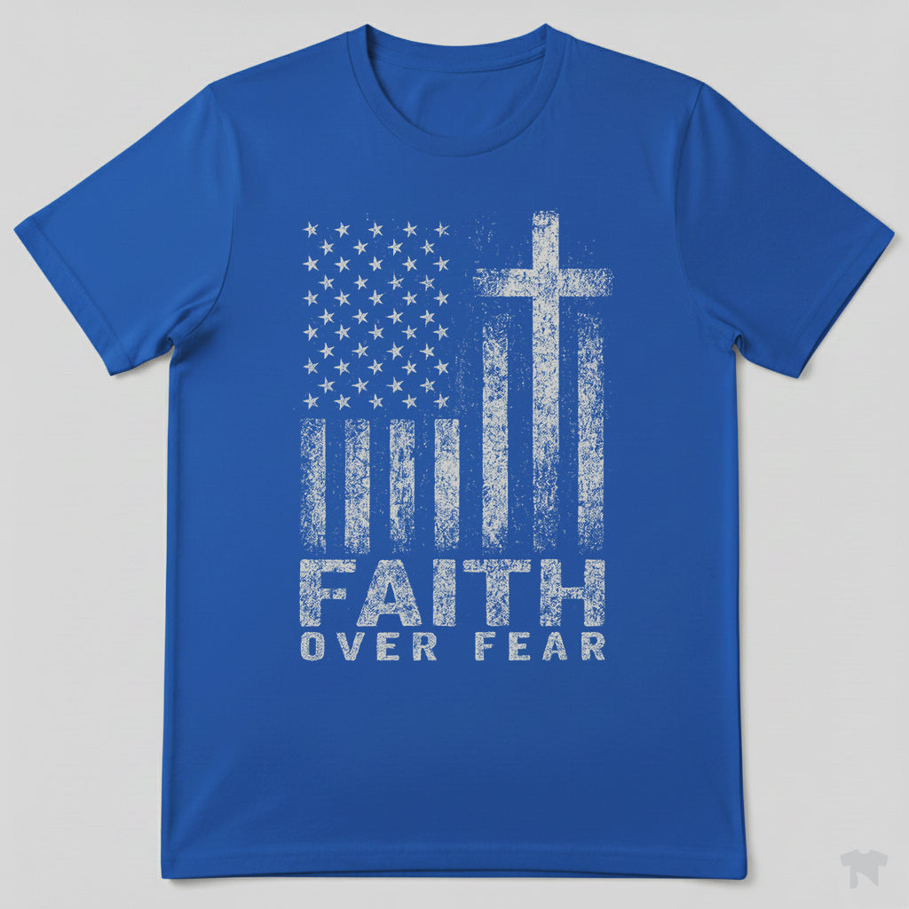 Faith Over Fear American Flag Cross Christian Patriotic T-Shirt