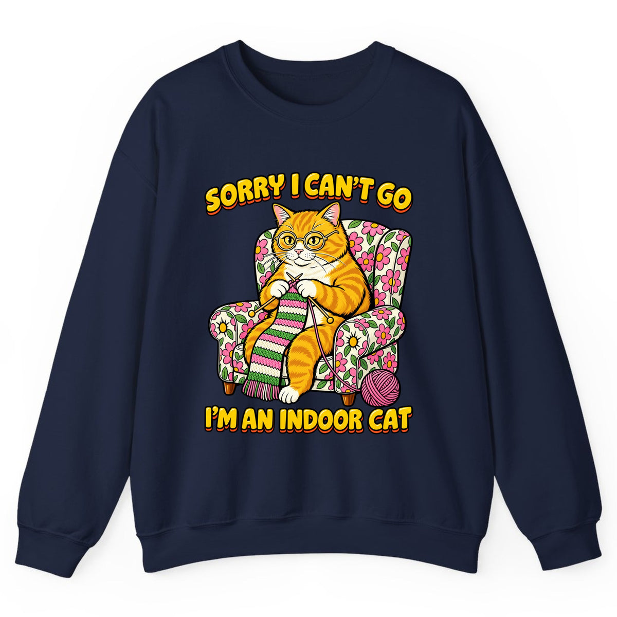 Sorry I Can't Go I'm An Indoor Cat Crewneck Sweatshirt - Navy