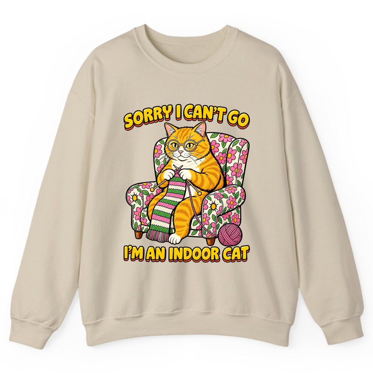 Sorry I Can't Go I'm An Indoor Cat Crewneck Sweatshirt - Sand