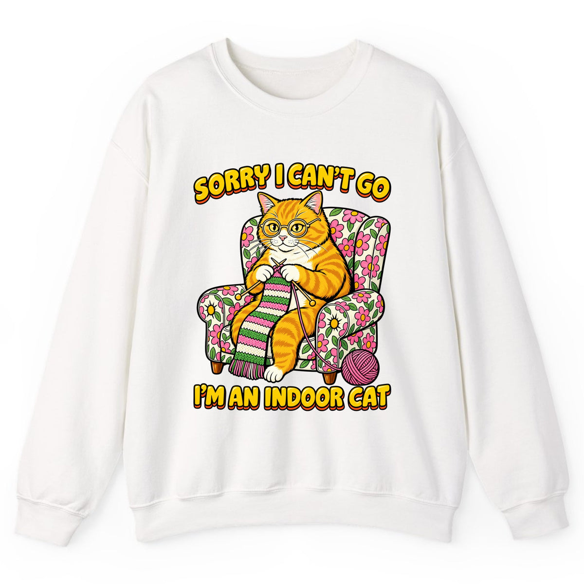 Sorry I Can't Go I'm An Indoor Cat Crewneck Sweatshirt - White