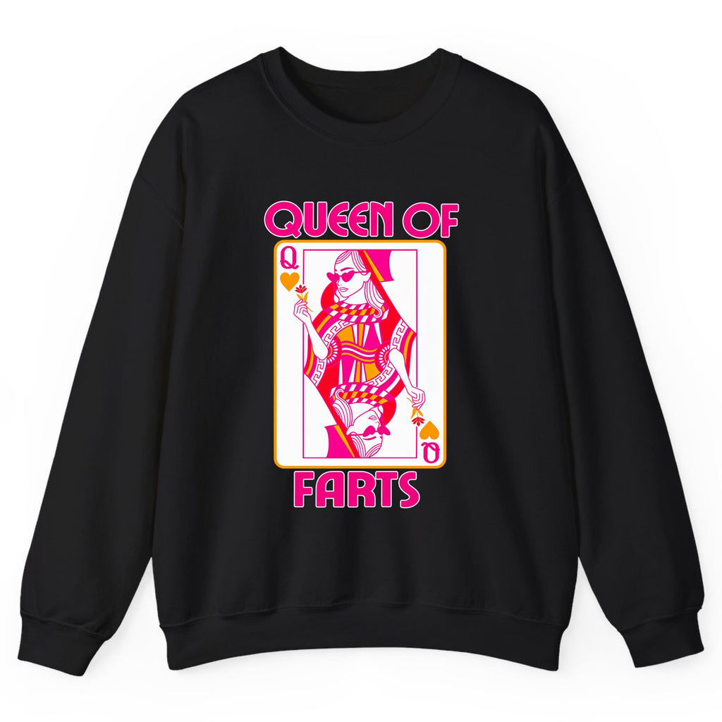 Queen Of Farts Playing Card Crewneck Sweatshirt - Black