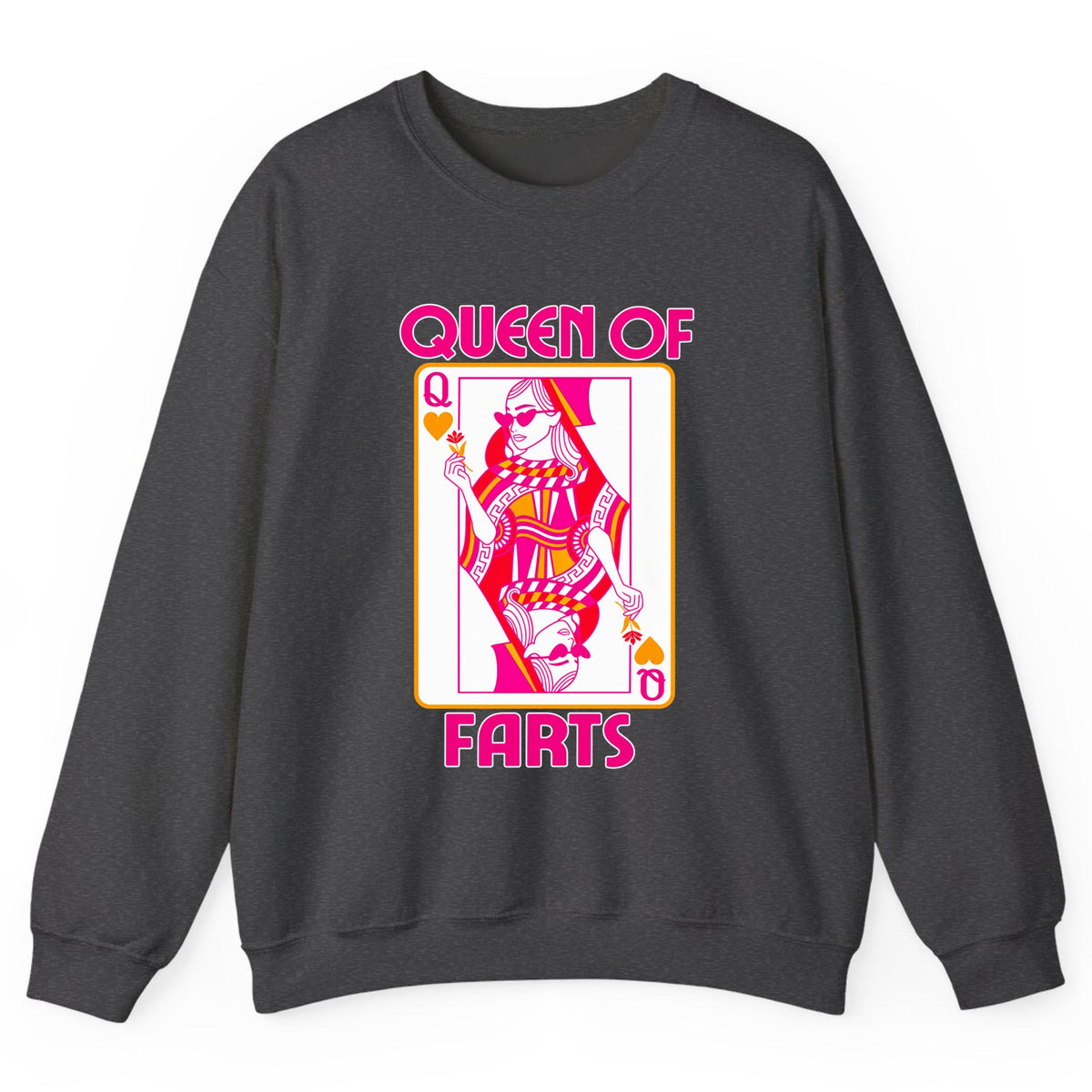 Queen Of Farts Playing Card Crewneck Sweatshirt - Dark Heather