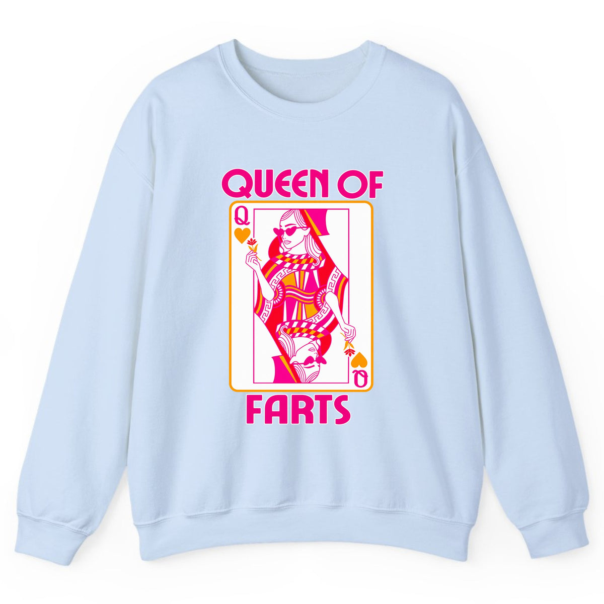 Queen Of Farts Playing Card Crewneck Sweatshirt - Light Blue