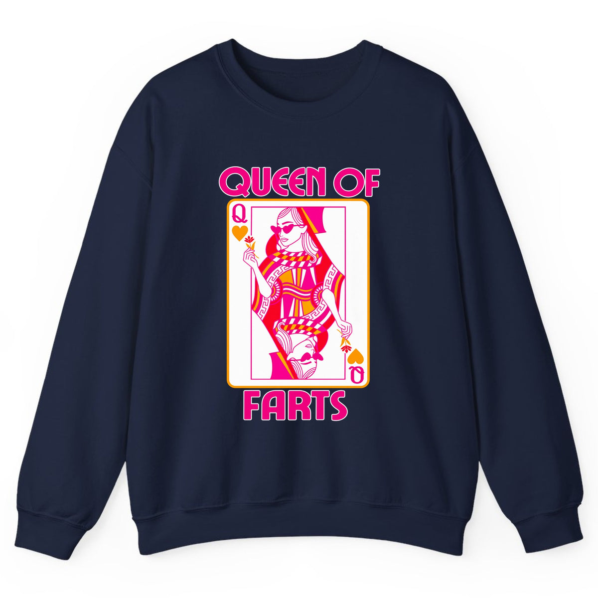 Queen Of Farts Playing Card Crewneck Sweatshirt - Navy