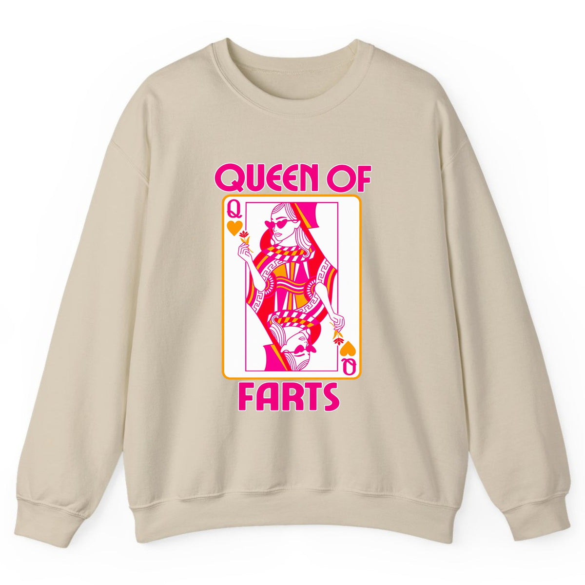 Queen Of Farts Playing Card Crewneck Sweatshirt - Sand