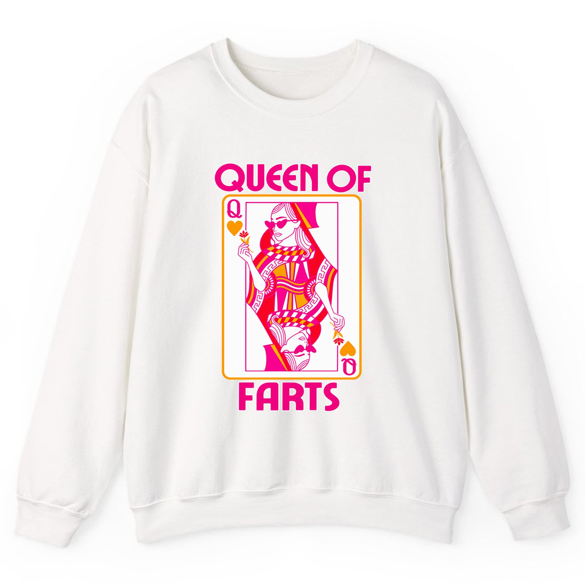 Queen Of Farts Playing Card Crewneck Sweatshirt - White