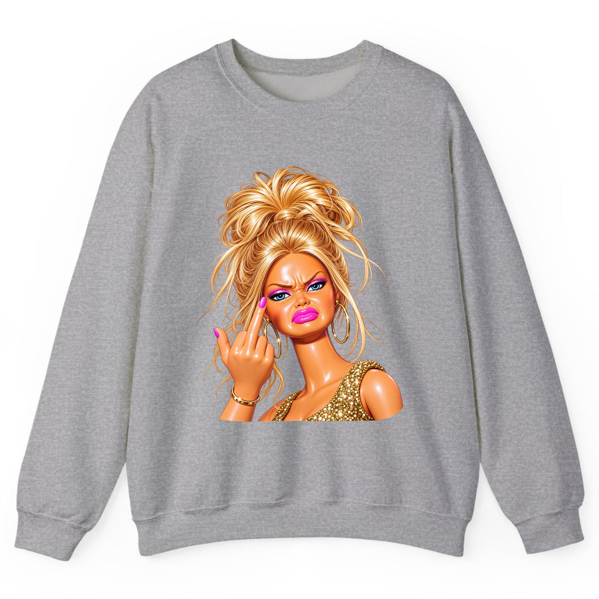 Glam Girl Giving the Finger Crewneck Sweatshirt - Sport Grey