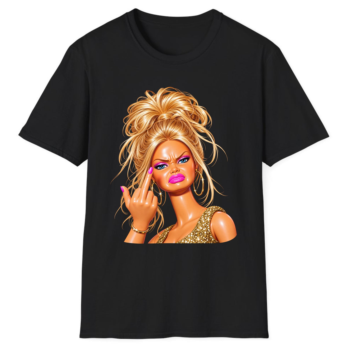Glam Girl Giving the Finger Classic Tee - Black