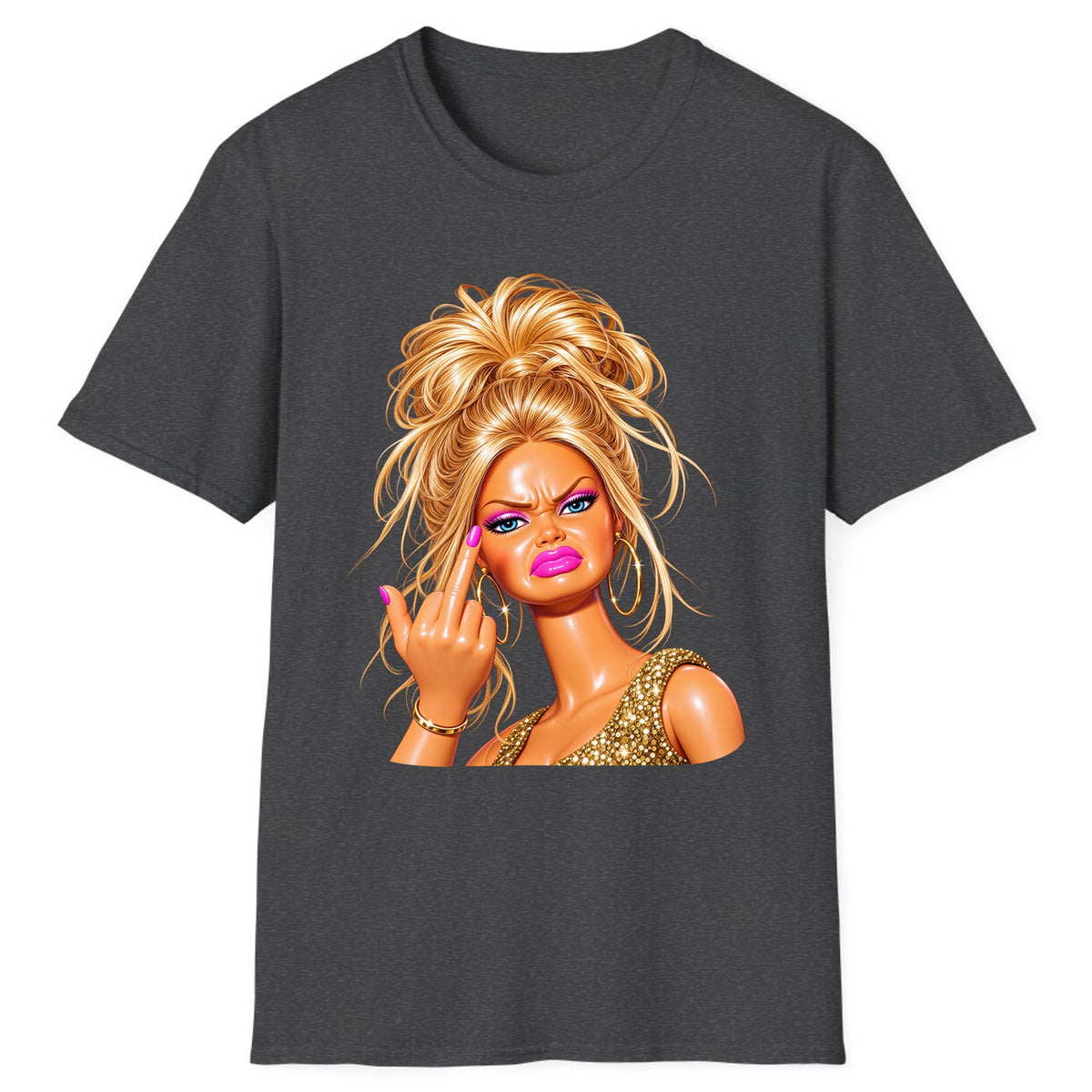 Glam Girl Giving the Finger Classic Tee - Dark Heather