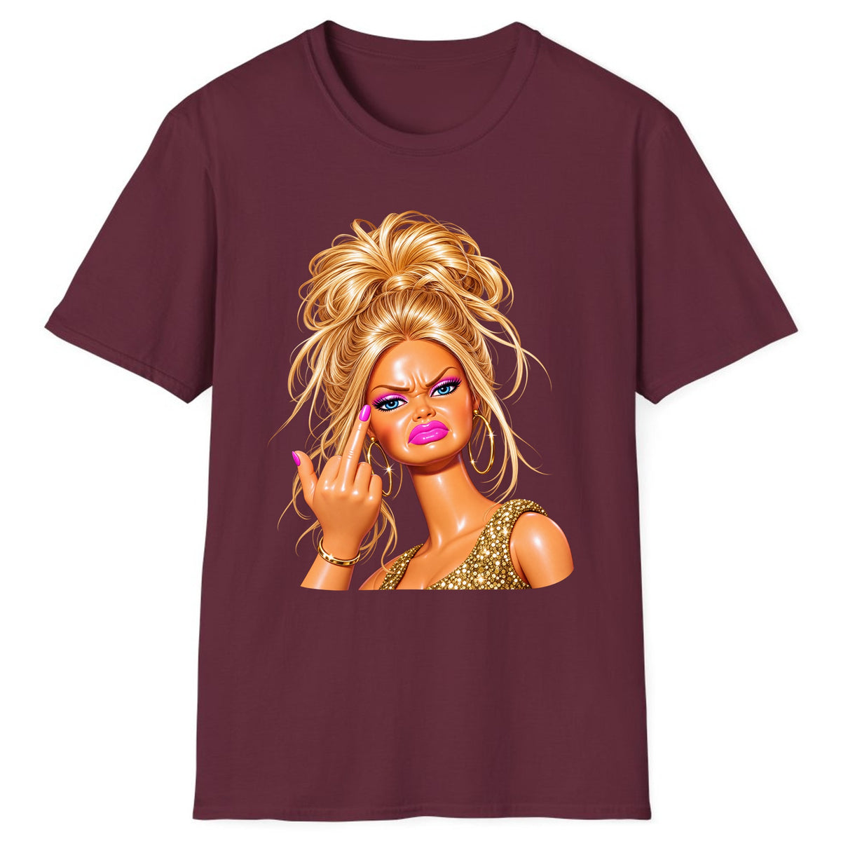 Glam Girl Giving the Finger Classic Tee - Maroon