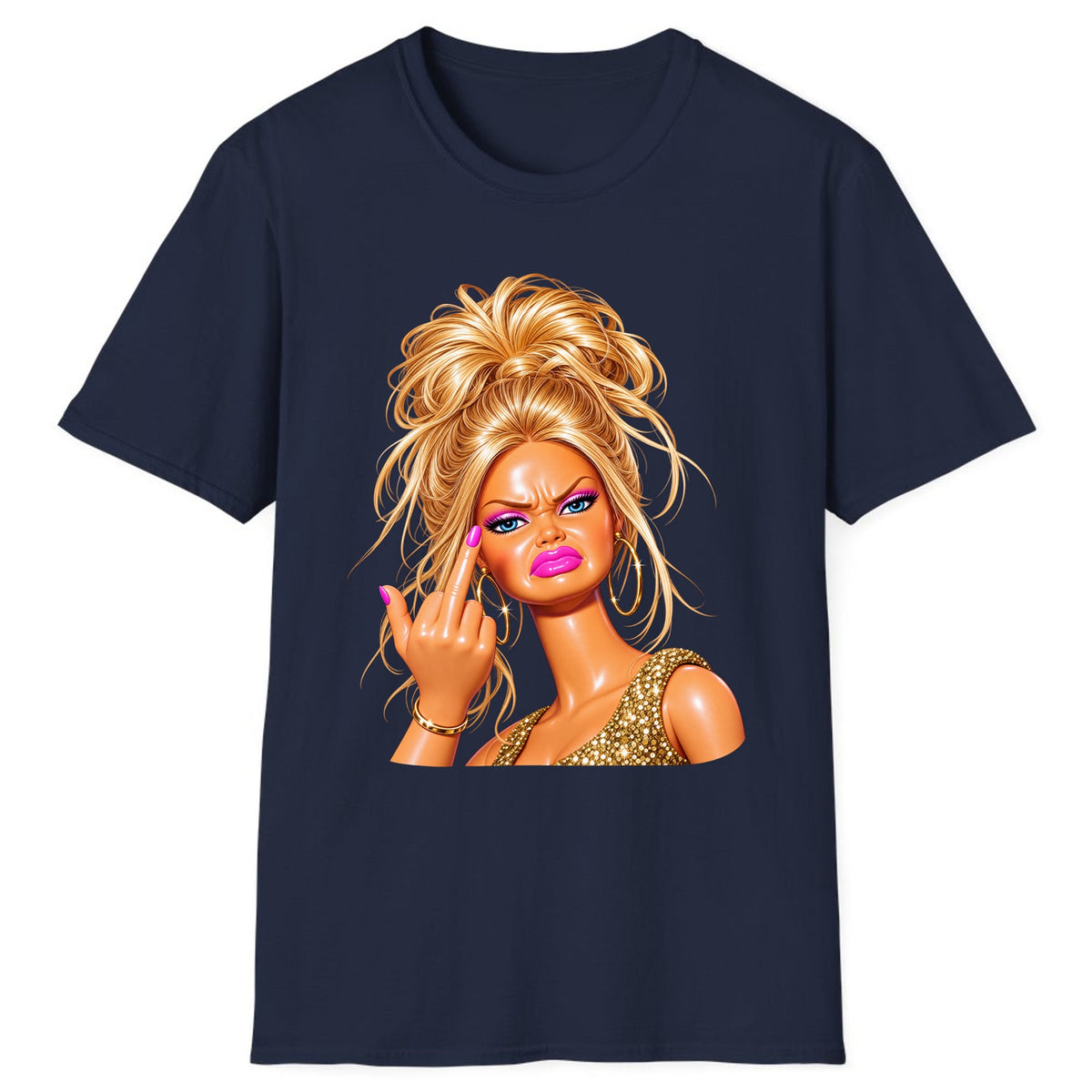Glam Girl Giving the Finger Classic Tee - Navy