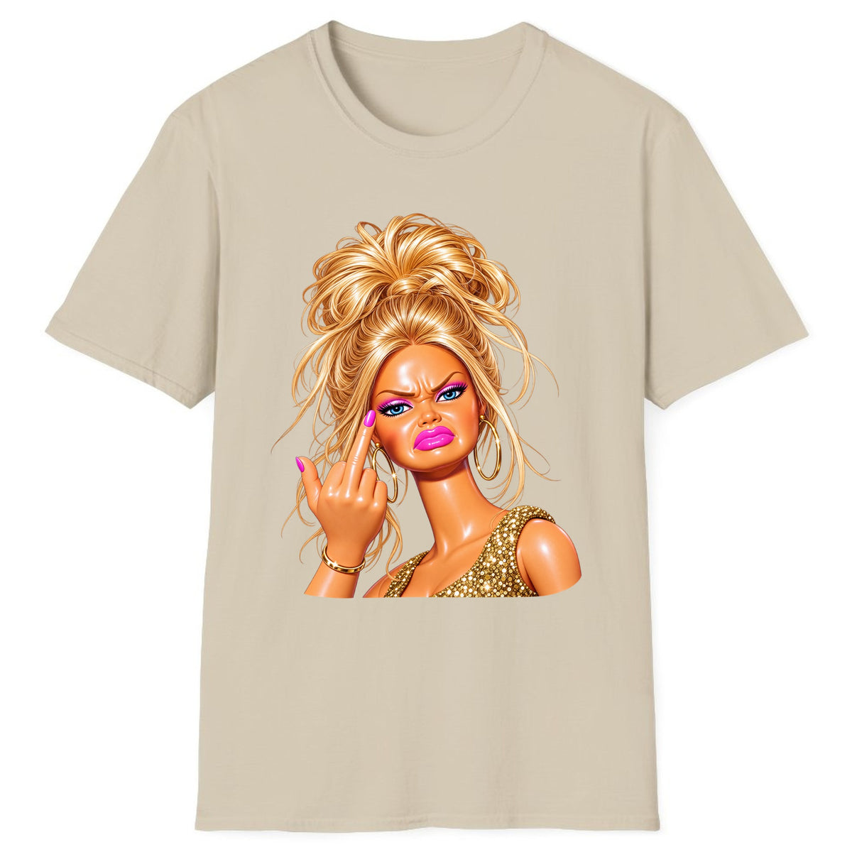Glam Girl Giving the Finger Classic Tee - Sand