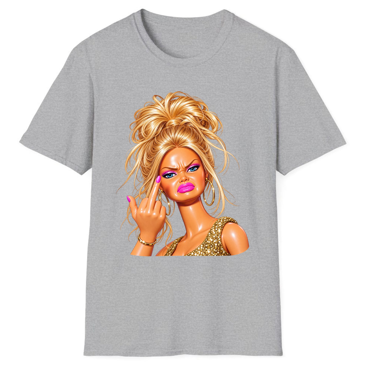Glam Girl Giving the Finger Classic Tee - Sport Grey