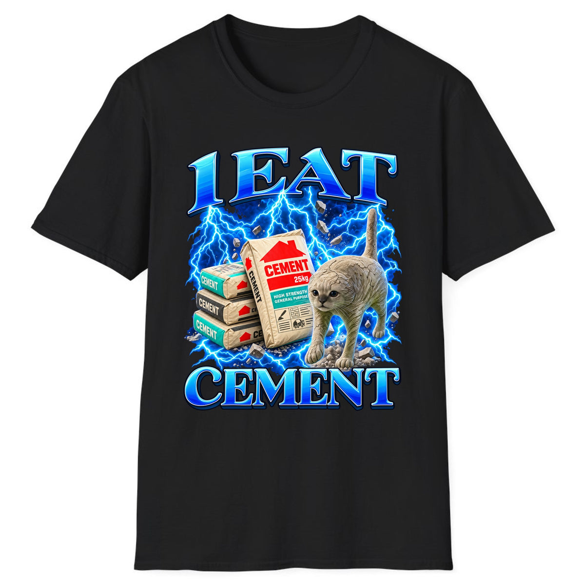 I Eat Cement Cat Meme Classic Tee - Black