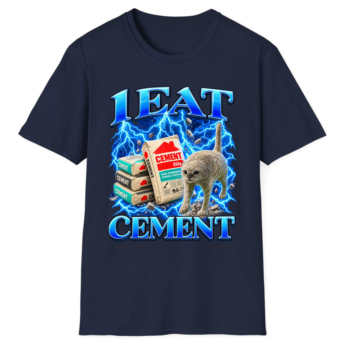 I Eat Cement Cat Meme Classic Tee - Navy