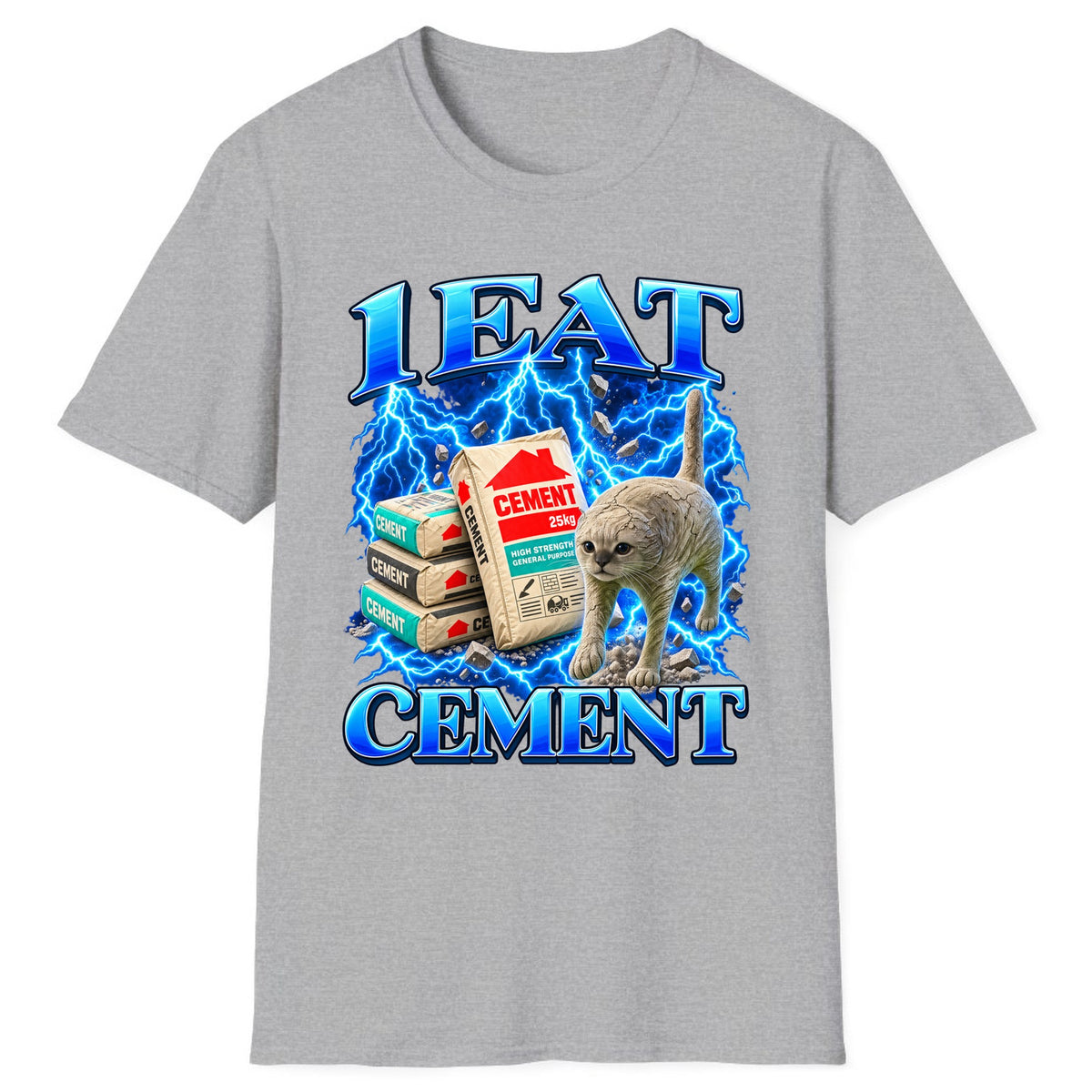 I Eat Cement Cat Meme Classic Tee - Sport Grey