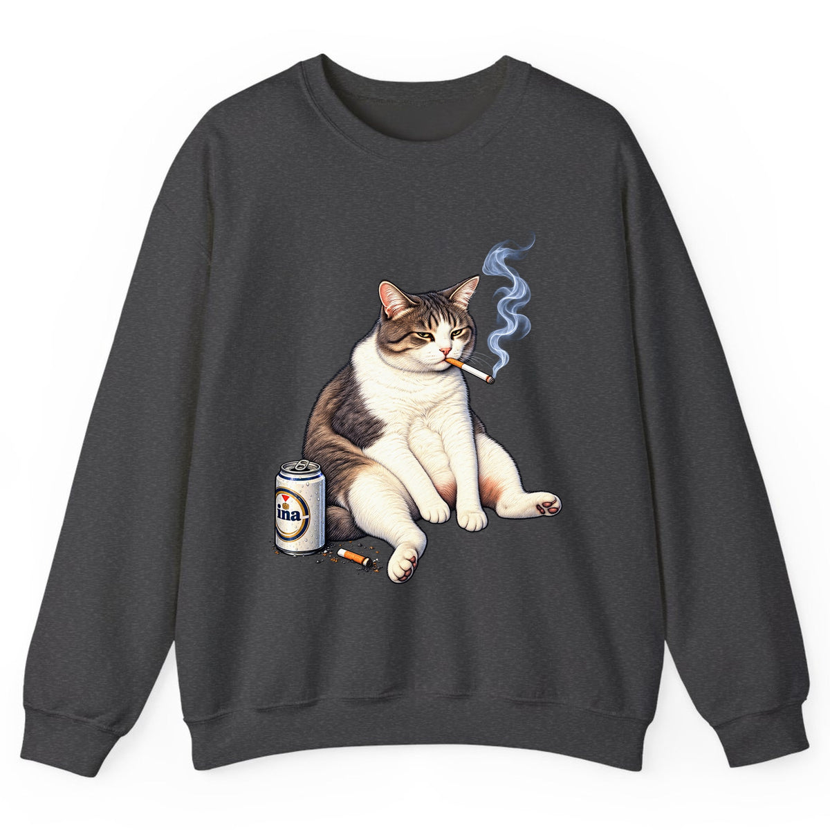 Bad Decisions Cat Crewneck Sweatshirt - Dark Heather