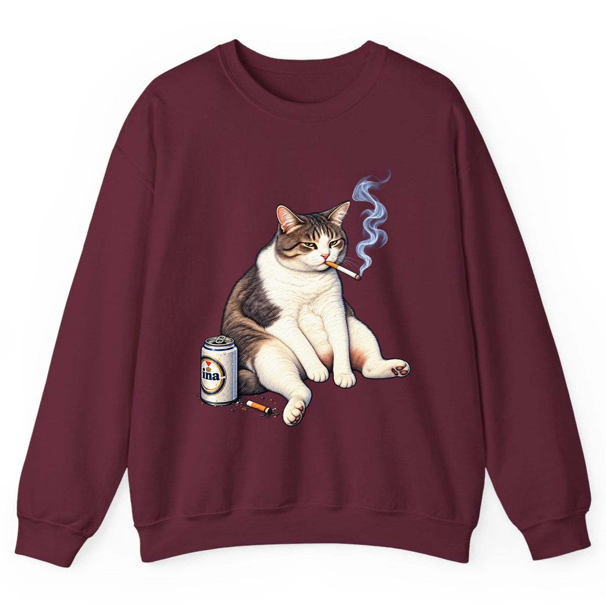 Bad Decisions Cat Crewneck Sweatshirt - Maroon