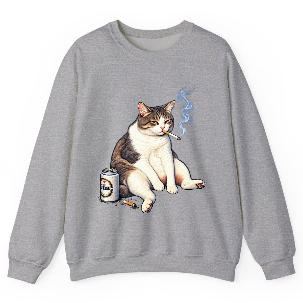 Bad Decisions Cat Crewneck Sweatshirt - Sport Grey