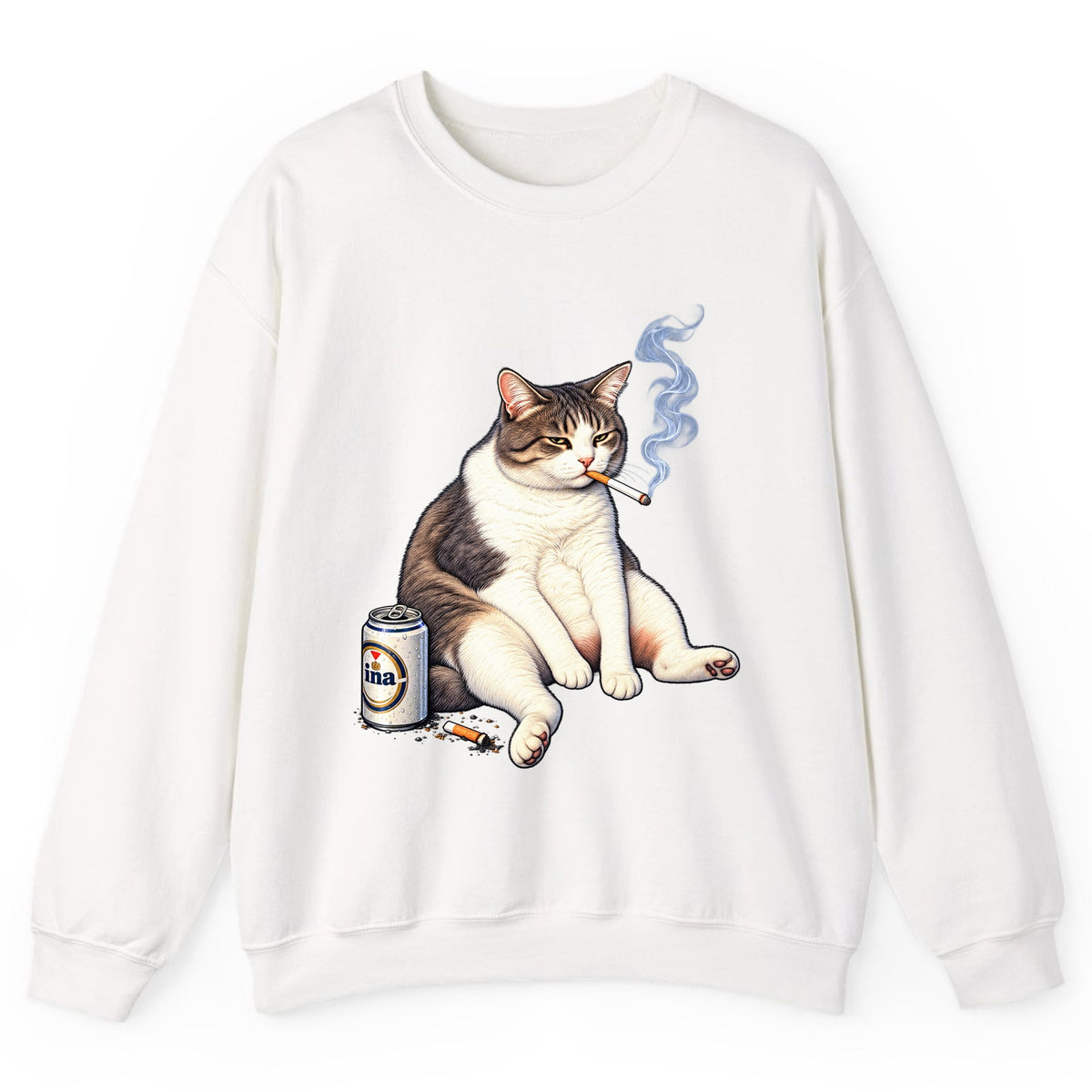 Bad Decisions Cat Crewneck Sweatshirt - White