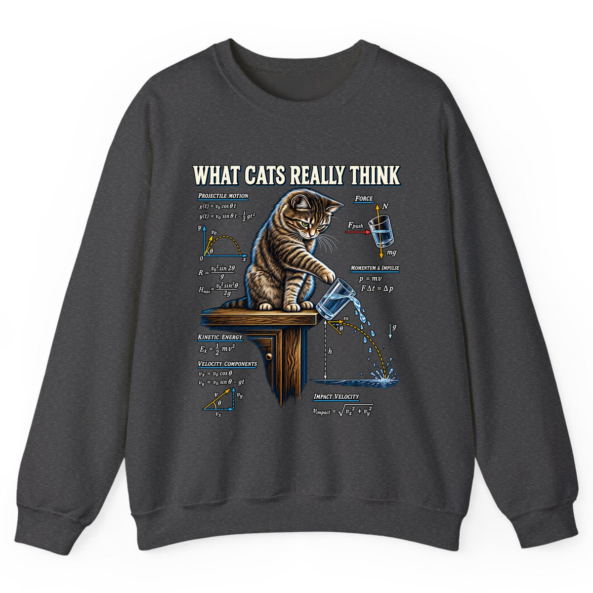 What Cats Really Think Physics Crewneck Sweatshirt - Dark Heather