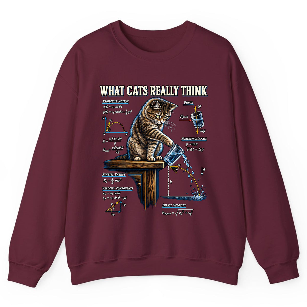 What Cats Really Think Physics Crewneck Sweatshirt - Maroon